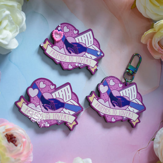 Friends To Lovers Romance Trope - Bookish Wooden Pin/Magnet/Keyring