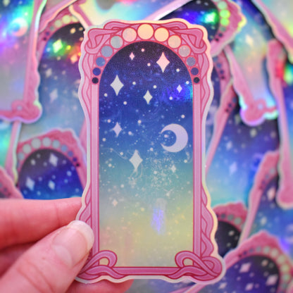 Pink & Teal Galaxy Portal - Iridescent Holographic Sticker