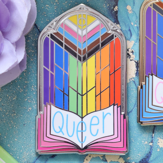 Queer Stained Glass Style - Bookish Enamel Pin