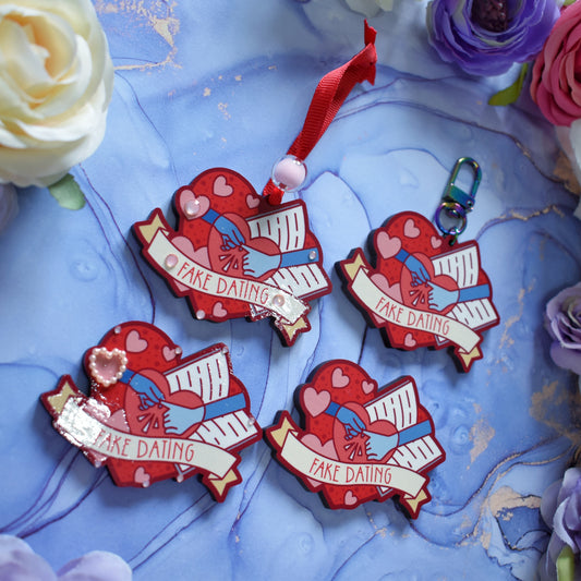 Fake Dating Romance Trope - Bookish Wooden Pin/Magnet/Keyring