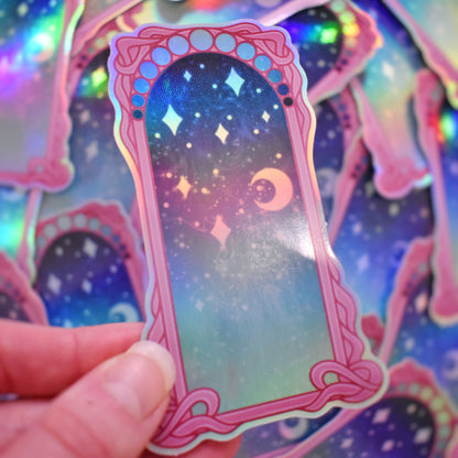 Pink & Teal Galaxy Portal - Iridescent Holographic Sticker