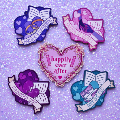 *SECONDS SALE* Romance Tropes & Hearts - Bookish Wooden Charms