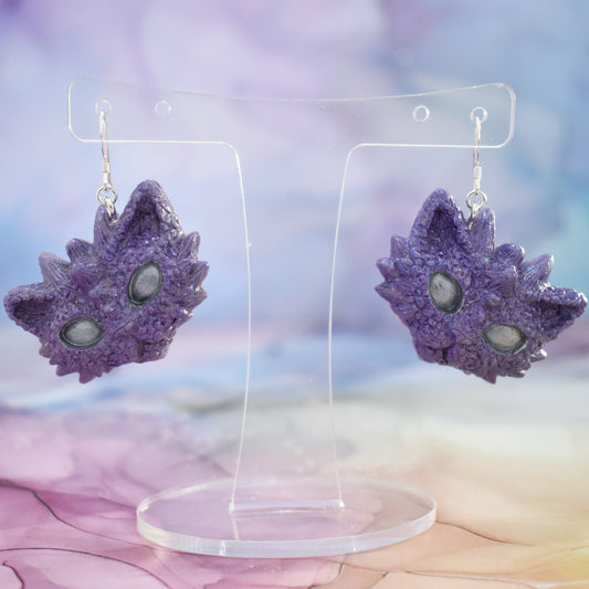 Purple Kitty Dragons - Clay Dangle Earrings